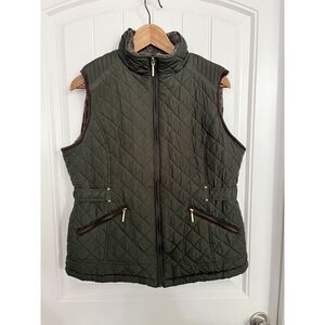 Weatherproof Women Vest L‎ Green Quilted Faux Fur Lined Full Zip Sleeveless Mock